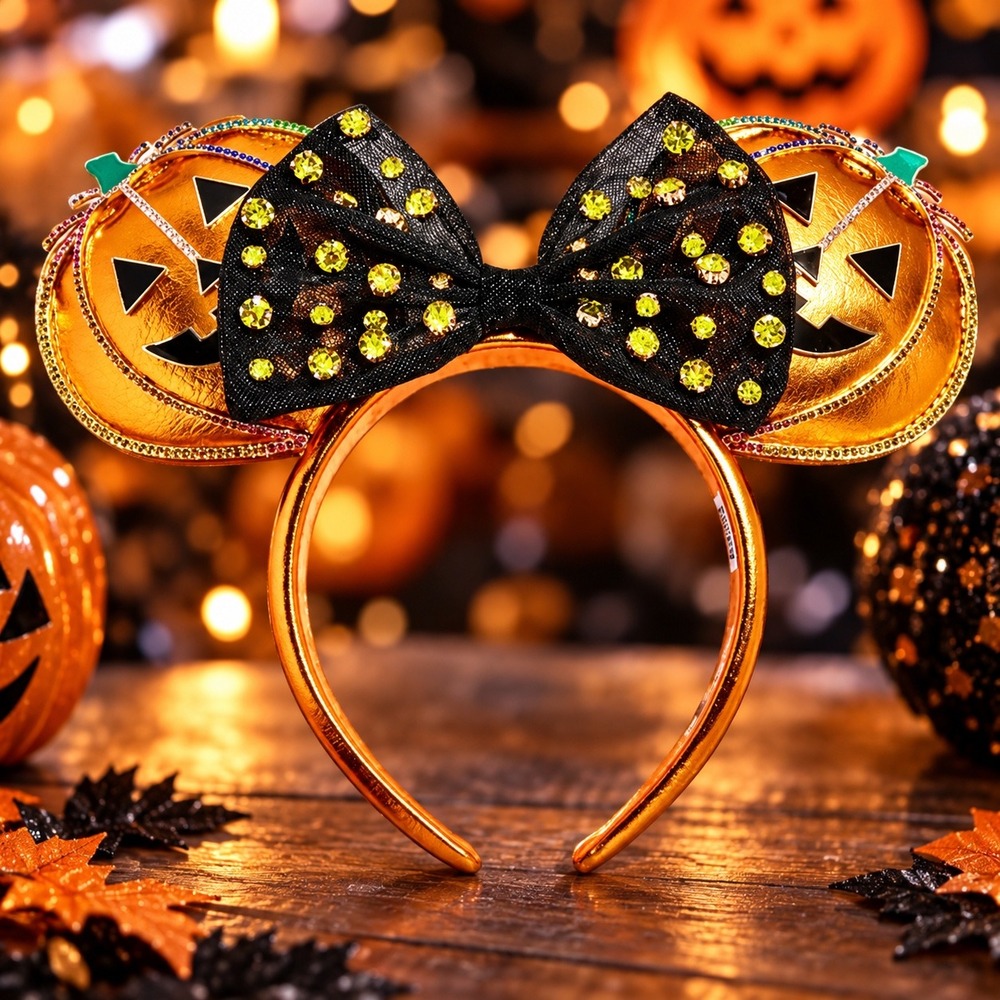 Disney BaubleBar Mickey Mouse Pumpkin Ears Headband Halloween Metallic Orange